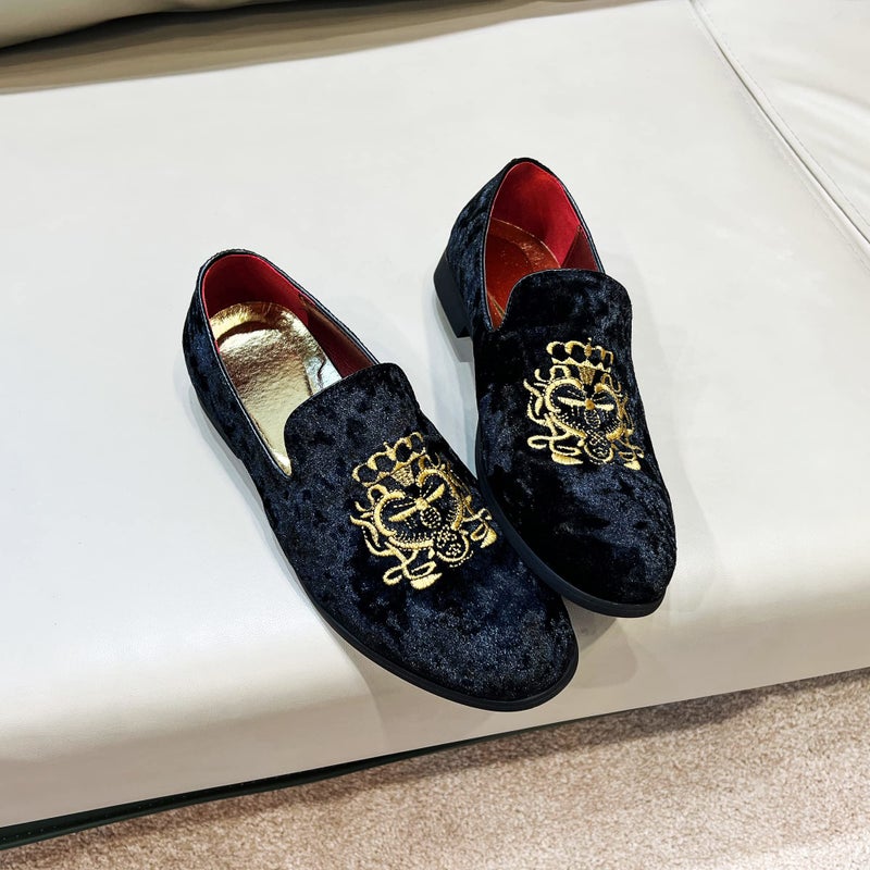 FLQL Velvet Embroidery Noble Loafer Shoes Slip-On Loafer Smoking Slipper Size 10 Black - Image 4